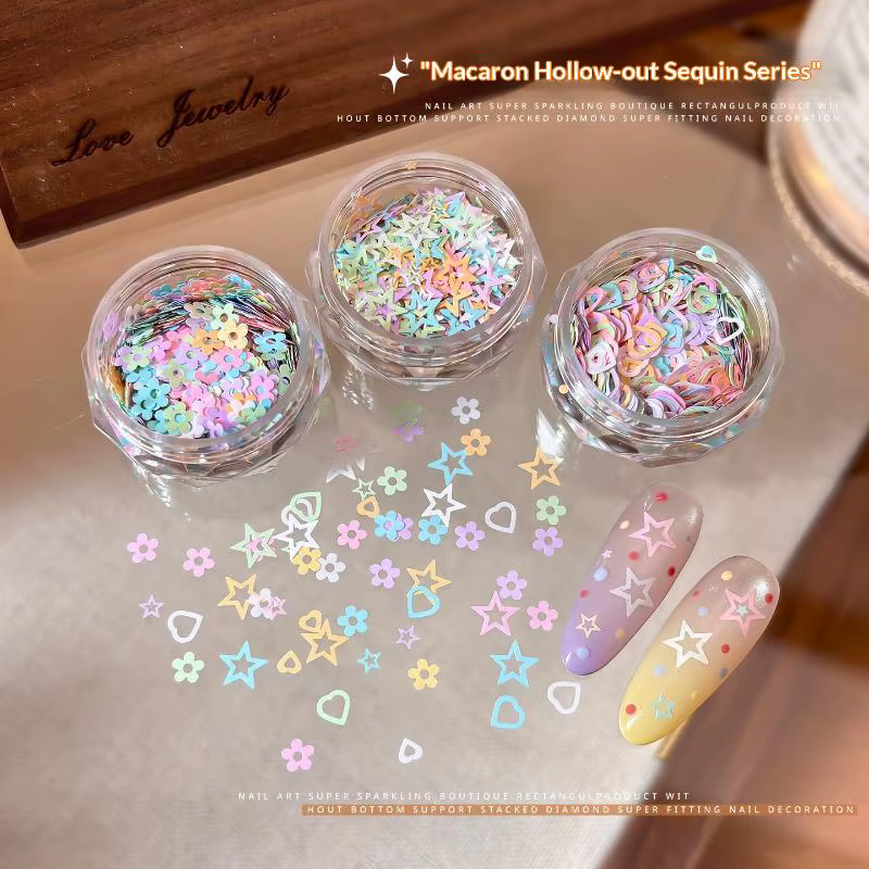 Paillettes de nail art Macaron Pastel creuses