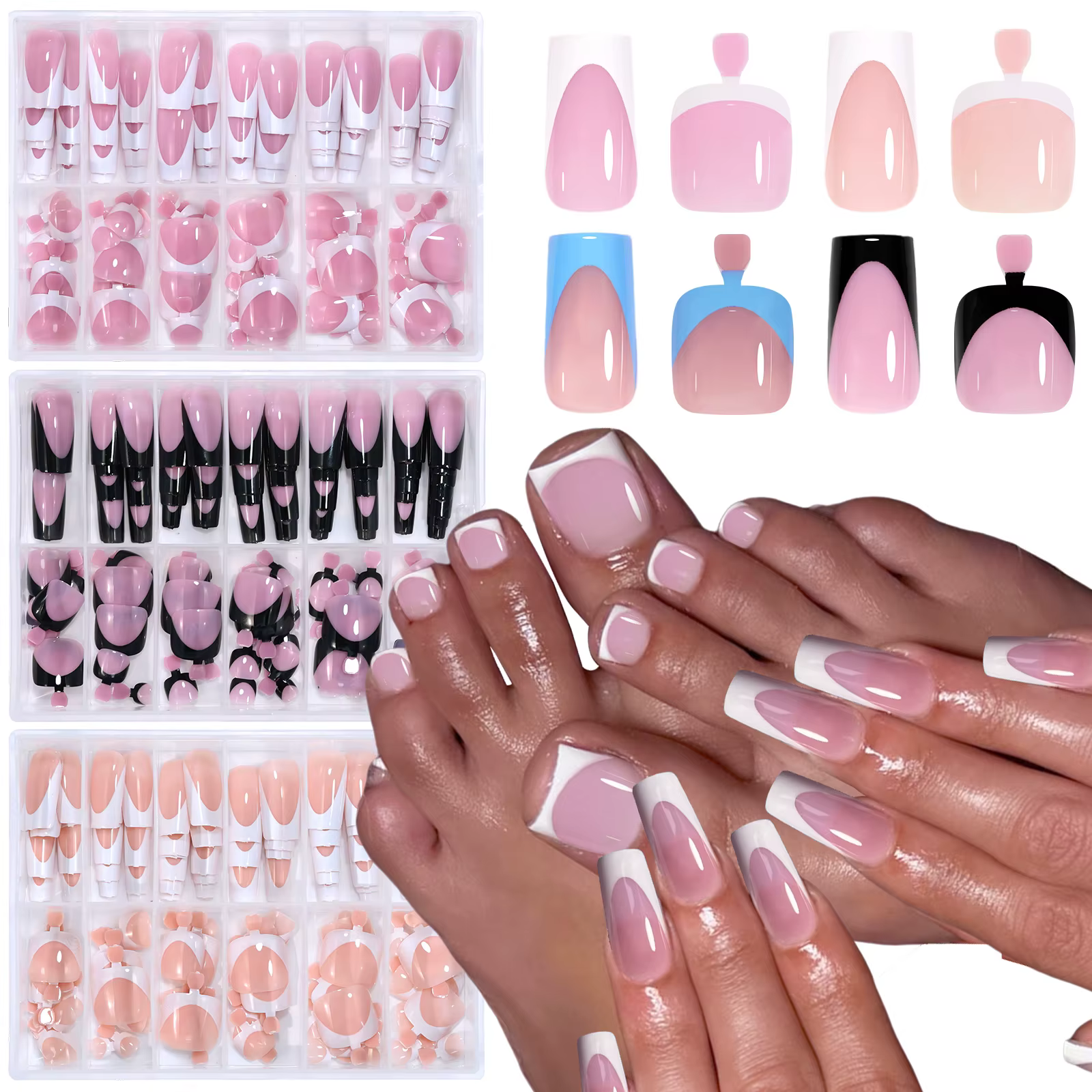 Ensemble d'ongles français pour les mains et les pieds