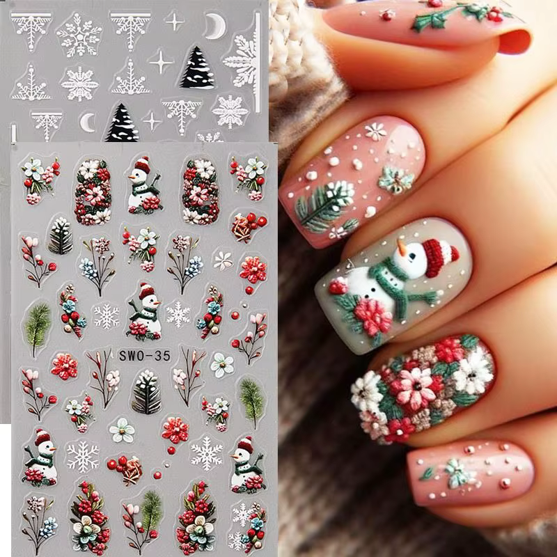 Autocollant pour ongles 5D de dessin animé de Noël d'hiver unique