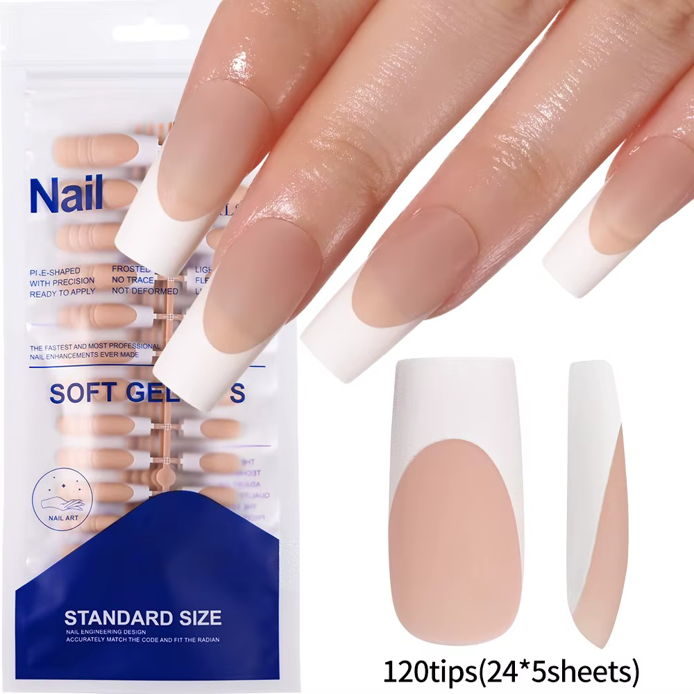 120 pièces faux ongles français nus Ballet amande carré doux Gel conseils presse