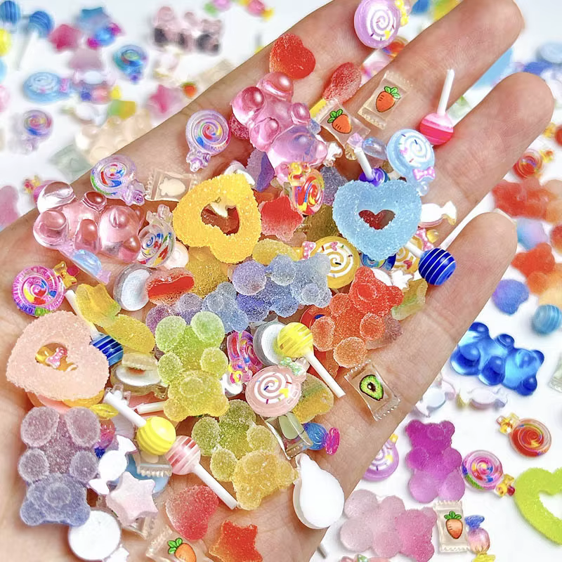 Bonbons colorés série mixte Nail Art breloques peints sucettes Fudge coeurs bêtes décorations d'ongles accessoires pour manucure bricolage