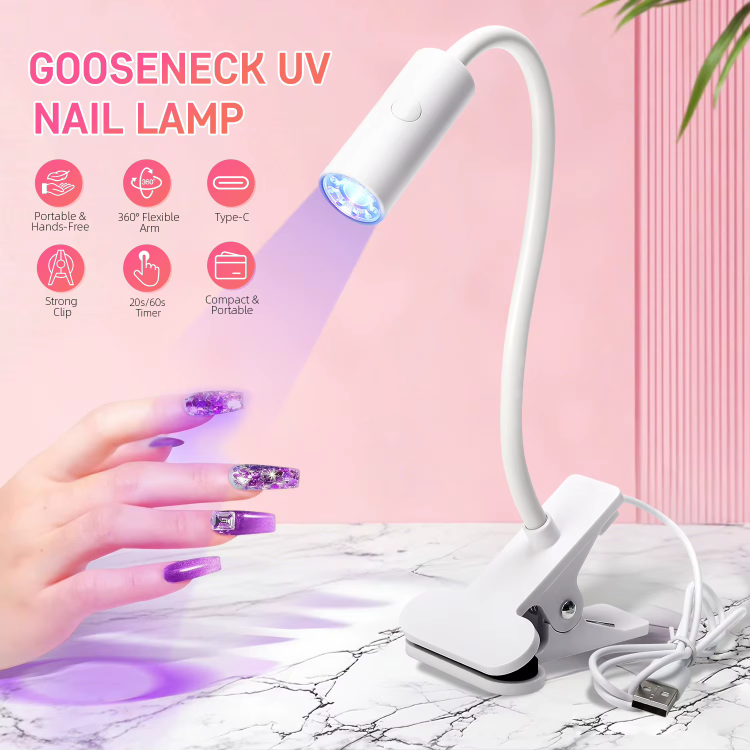UV LED lampe à ongles LED lumière UV avec pince et Tube Flexible manucure sèche UV