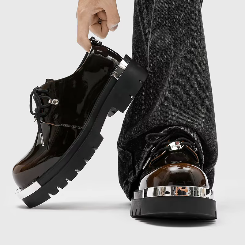 Chaussures Derby décontractées pour hommes, semelle épaisse rehaussante, loisirs, Style Punk, grande tête, jaune, rouge, J, semelle extérieure en caoutchouc antidérapante, nouvelle collection 2025