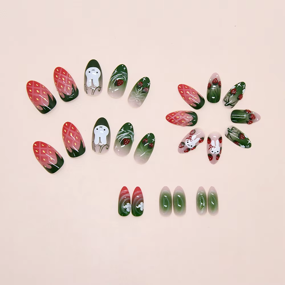 Y2K 24 pièces/paquet Faux ongles à presser motif fraise