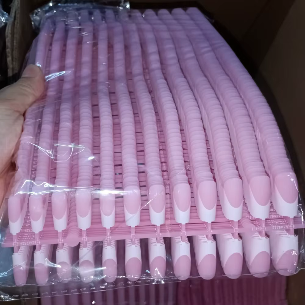 120 pièces rose pointe française ongles à pression longueur moyenne forme carrée avec finition brillante faux