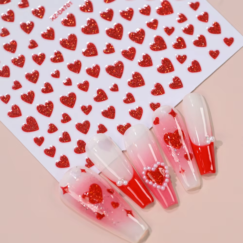 Autocollants pour ongles 5D à paillettes violettes pour la saint-valentin