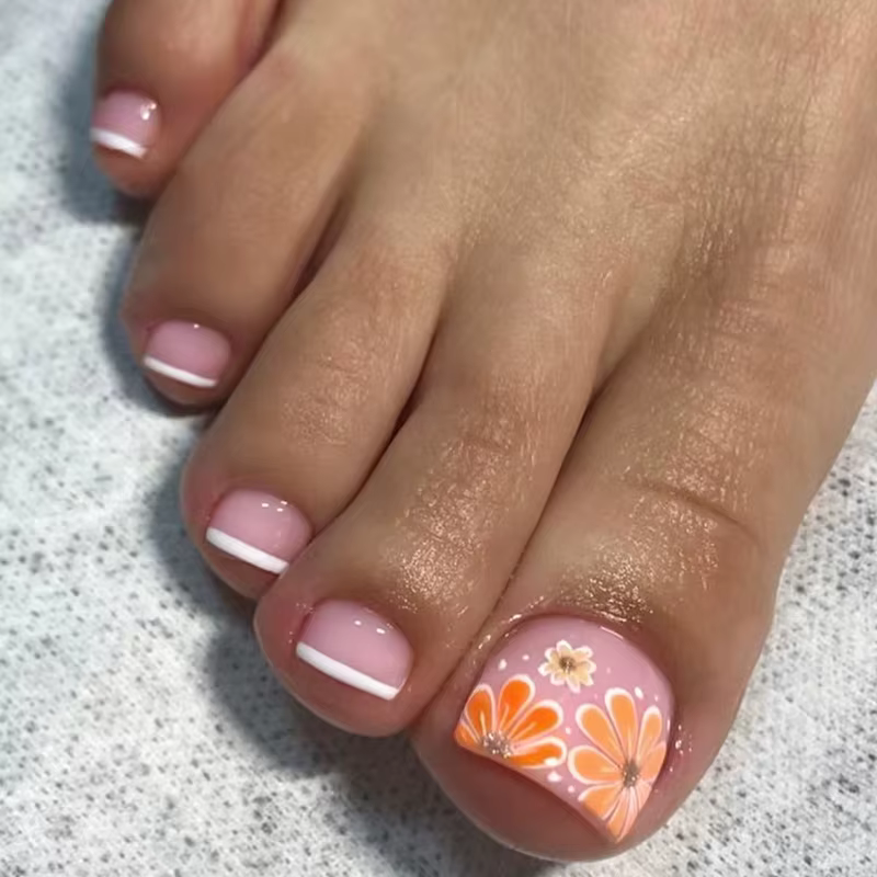 Faux ongles oranges à presser avec autocollant