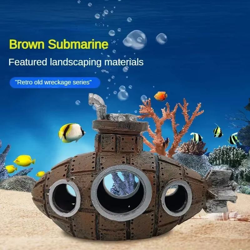 Ornements de sous-marin en résine, décoration d'aquarium, abri pour poissons et crevettes, accessoires de paysagisme pour aquarium