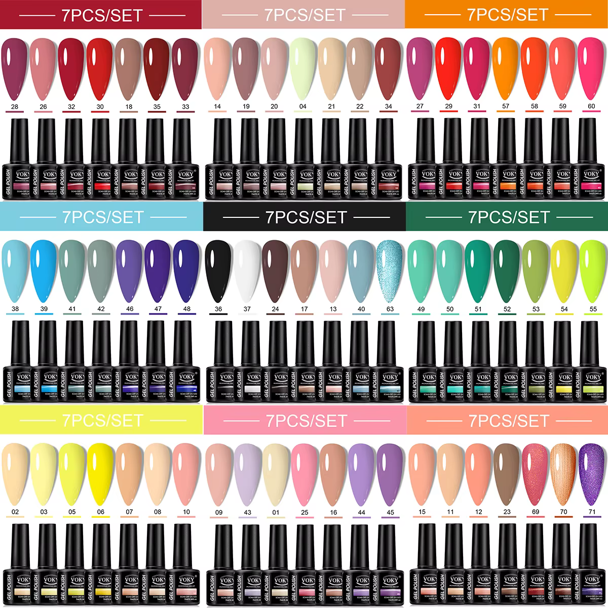 VOKY Ensemble de vernis à ongles gel 7 pièces