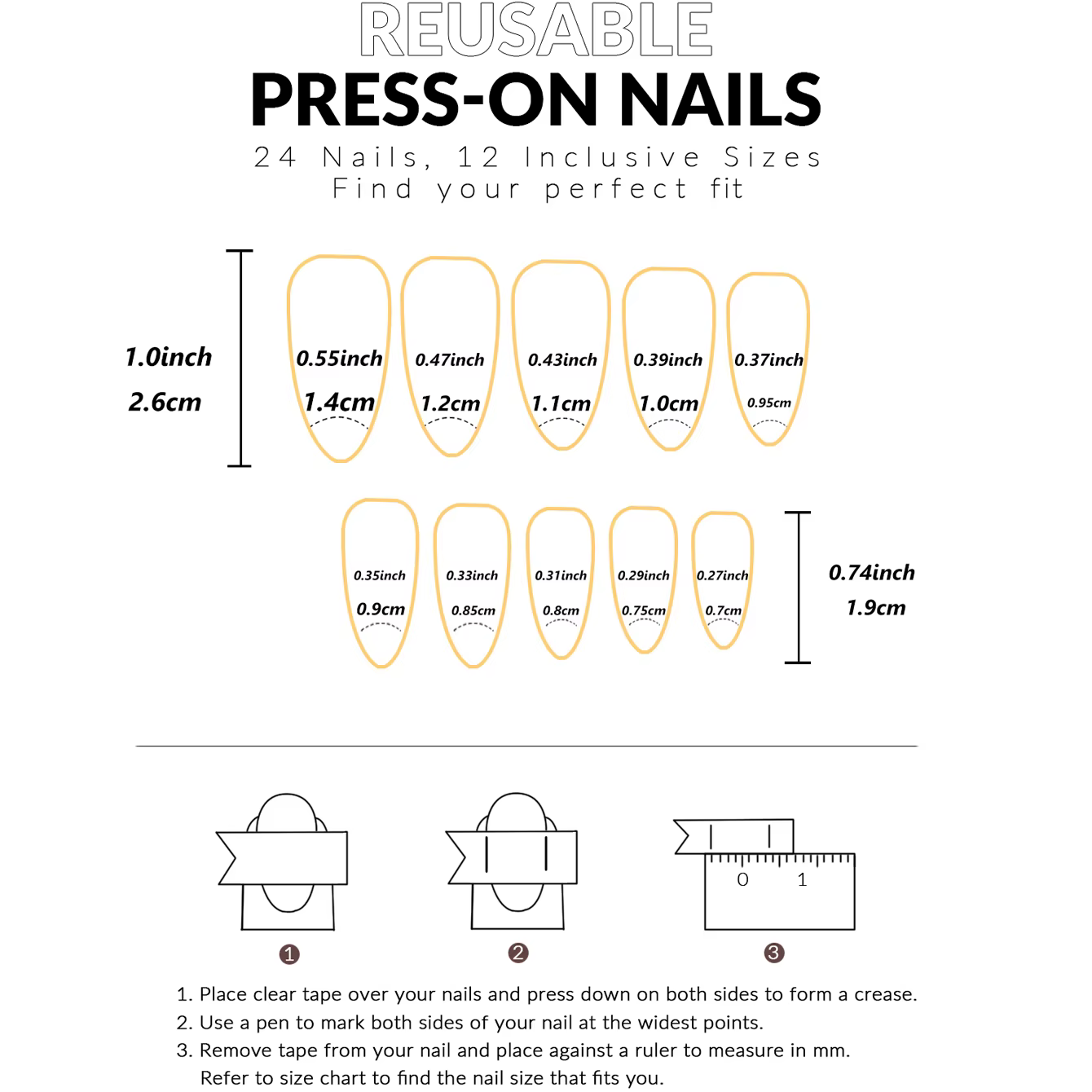 120 faux ongles noirs français
