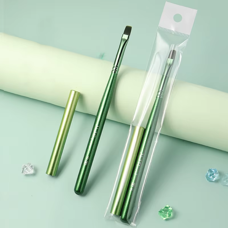 Nouveau Pinceau Vert pour Nail Art avec Manche en Bois Peint