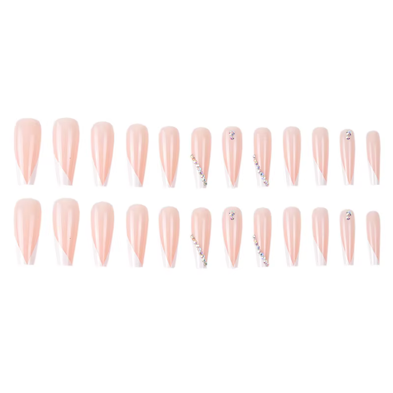 24 pièces longs Ballet français filles Nail Art blanc faux ongles manucure presse