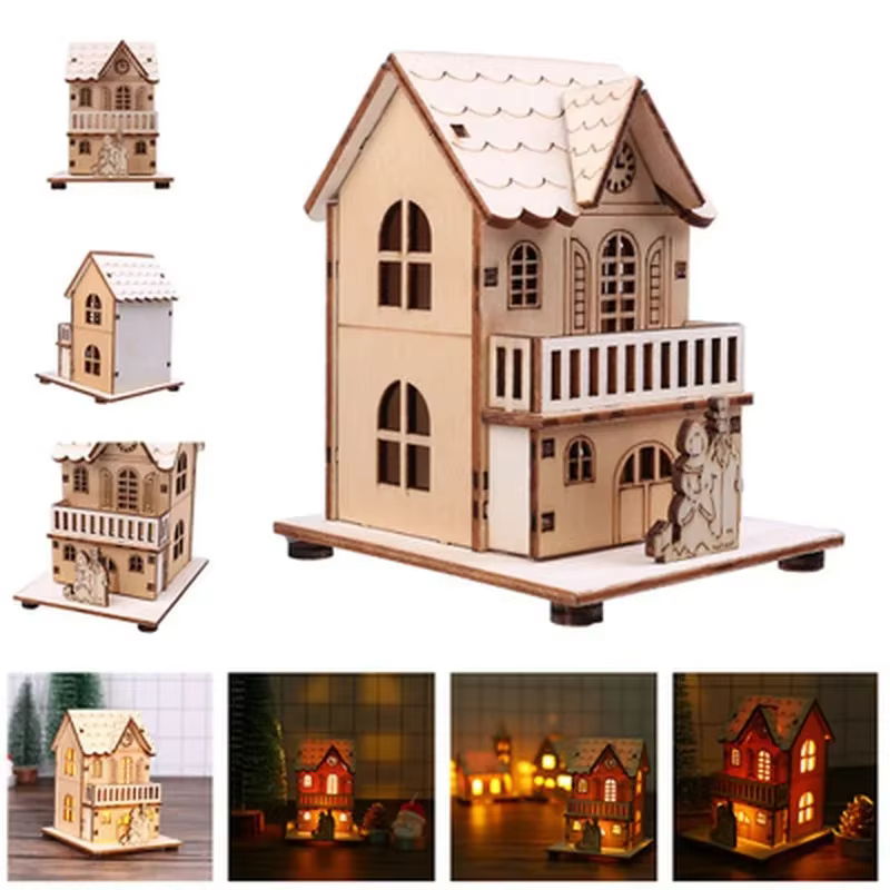 Lumières LED de vacances, maison en rondins, ornements d'arbre de noël pour la décoration de la maison, maison en rondins, décoration de fenêtre cadeau DIY