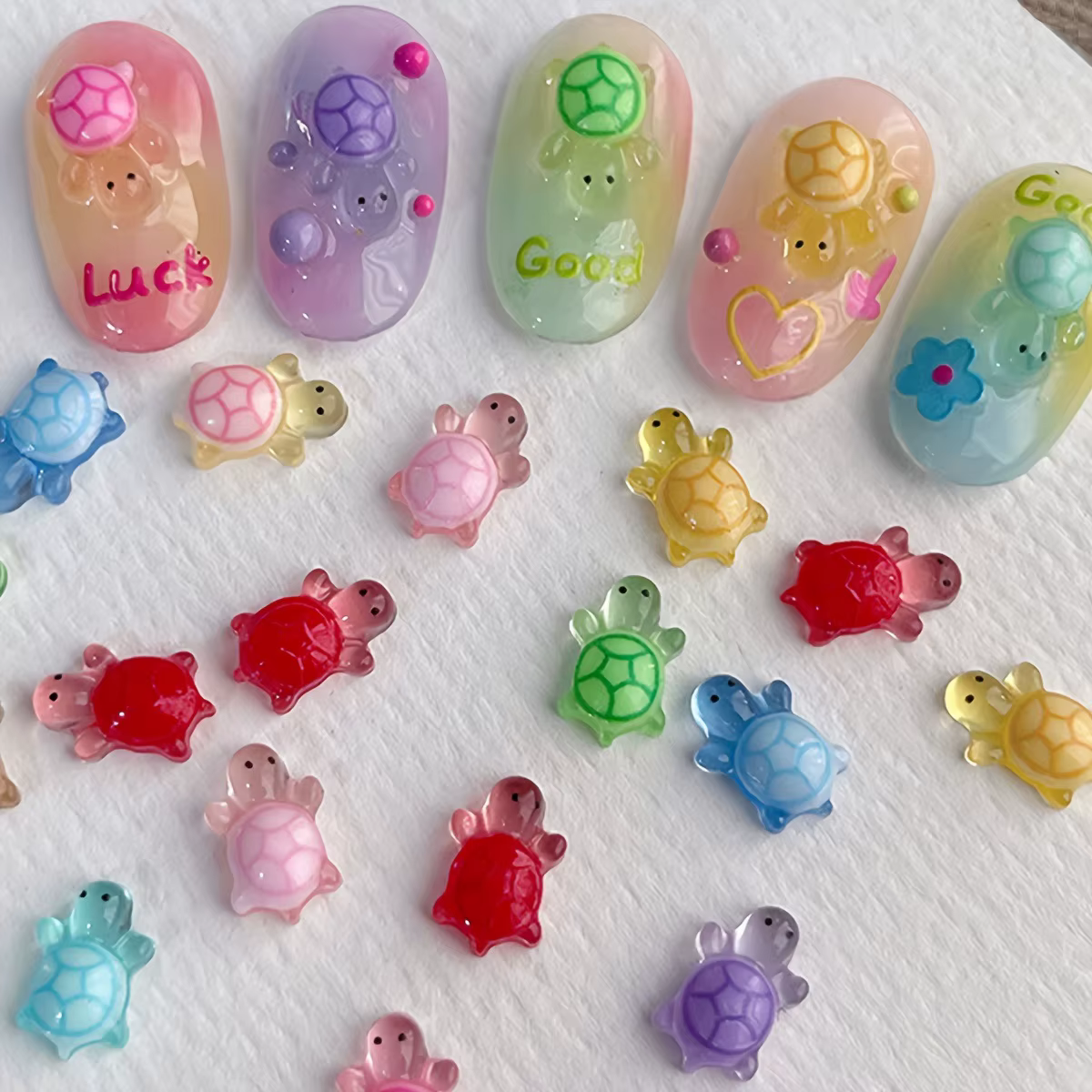 20 mini décorations lumineuses pour ongles en forme de tortue