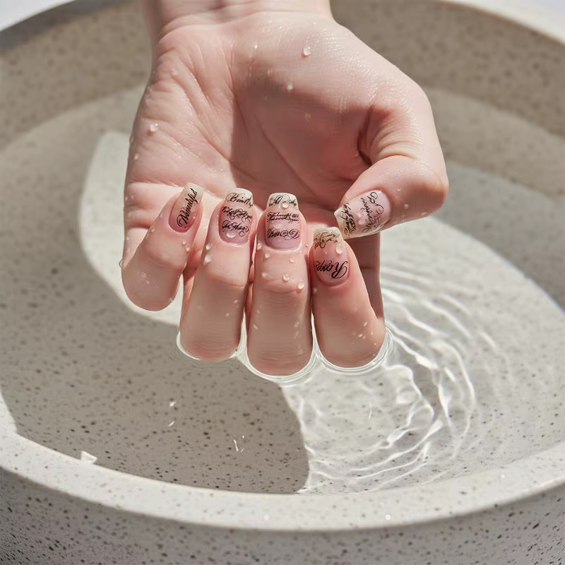 Autocollants pour ongles en lettres anglaises noires et blanches