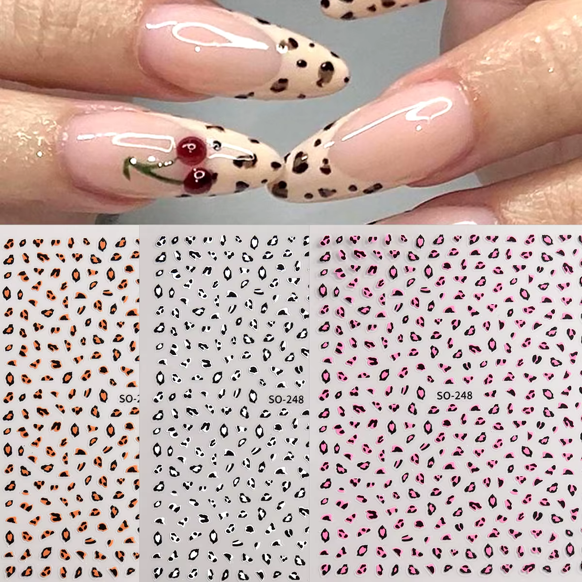 Autocollant pour Nail Art imprimé léopard marron noir rose