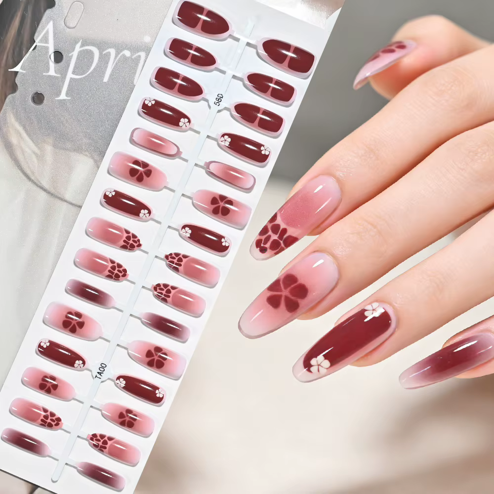 120/150 pièces Faux ongles français ovales moyens dégradés rose bleu