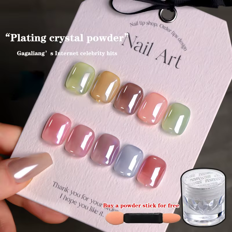 Aurora perle blanc ongles paillettes poussière Chrome clair de lune