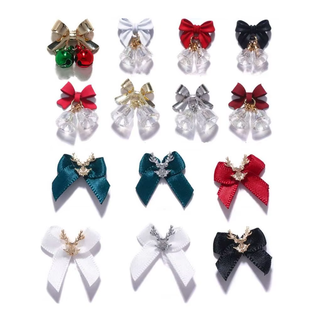 Ornement d'ongles cloches de noël nœud papillon perceuses à ongles