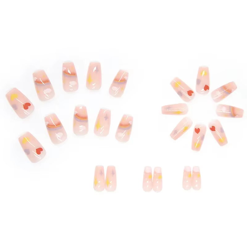 24P Faux Ongles Arc-en-ciel Mignons et Enfantins
