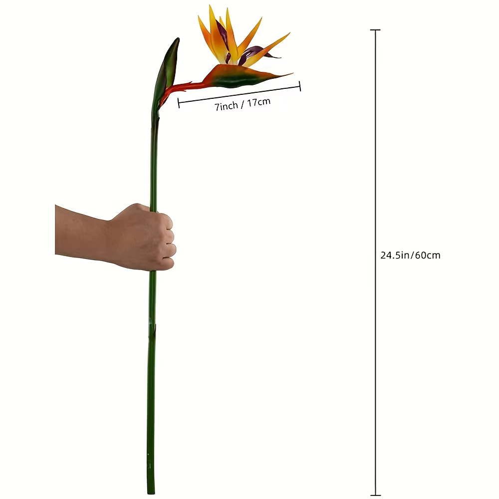 Fleurs artificielles d'oiseau du paradis, 3 pièces, Strelitzia en caoutchouc, fleur à longue tige de 24.5 pouces, adaptée au bricolage, décor à thème de fête à domicile