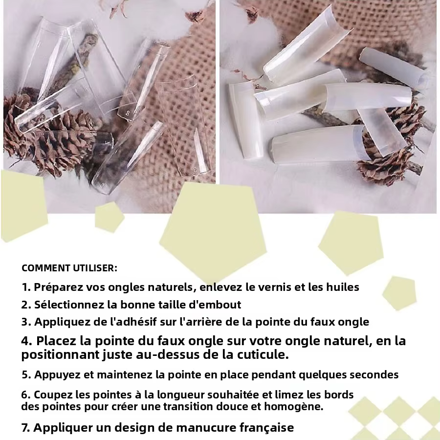 500 pièces naturel Style français faux ongles conseils pour acrylique et Gel Nail Art manucure décoration