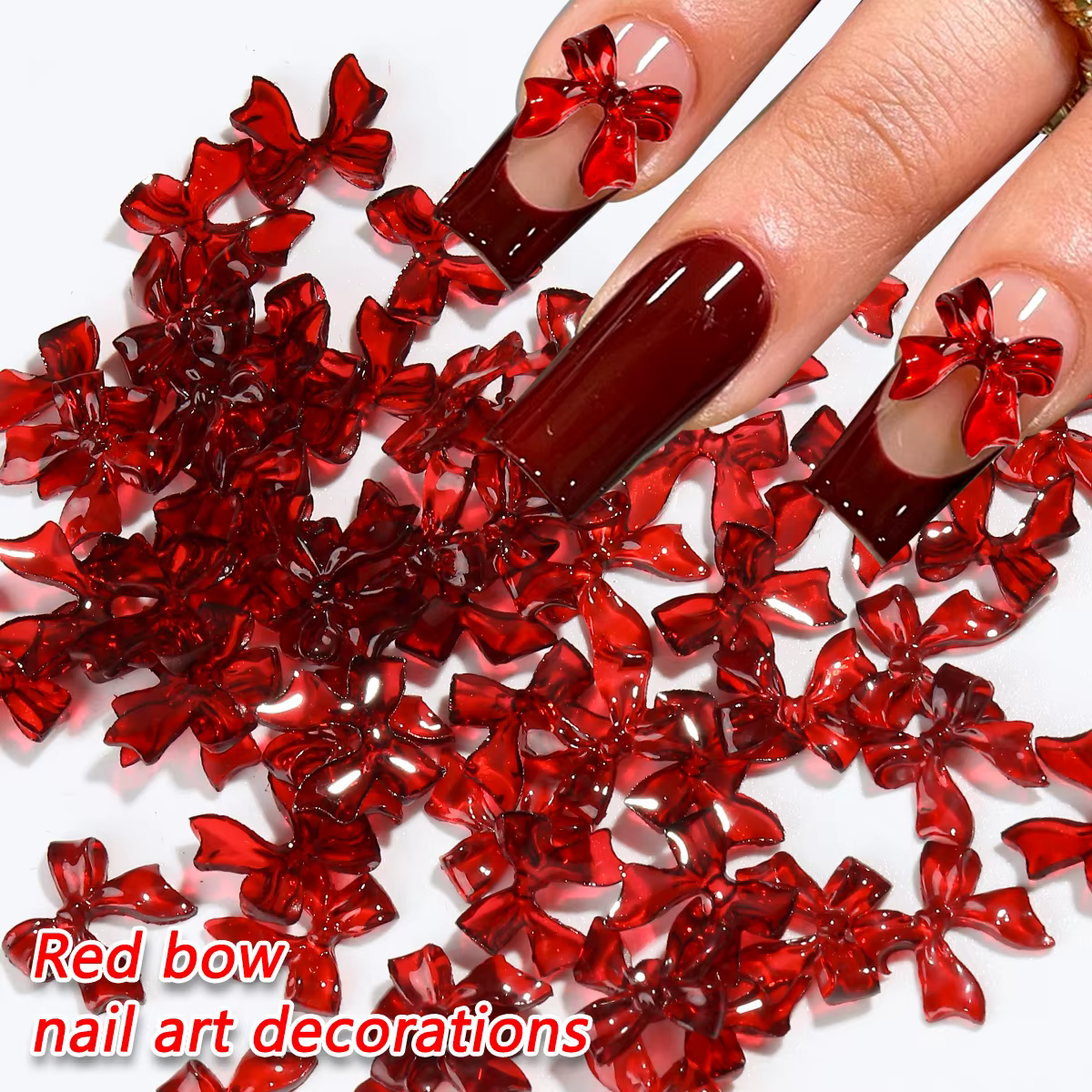Charmes pour ongles pour la Saint-Valentin - Formes de cœur rouge et de nœud pour la manucure