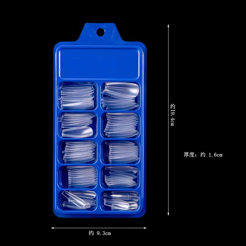 100 pièces faux ongles portable couverture complète couleur unie pointu longue ballerine bleu rose