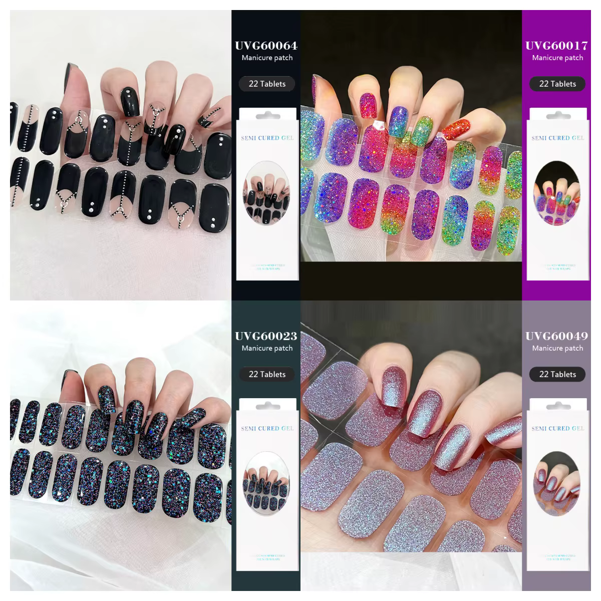 Autocollants pour ongles en gel semi-durcis 16/22 Tips pour lampe UV