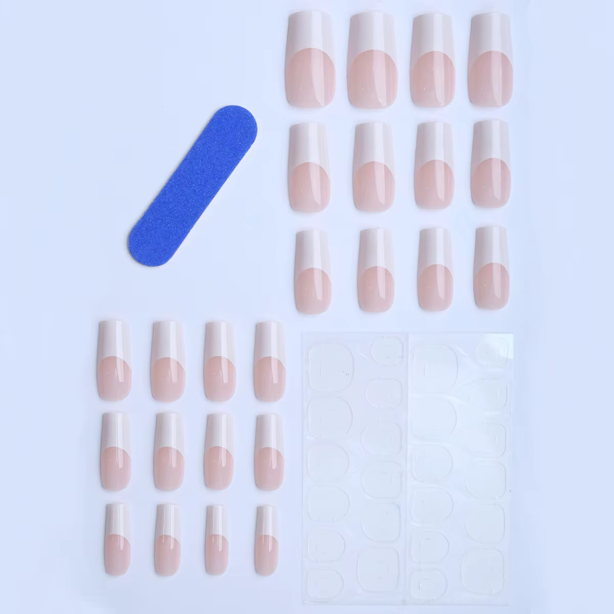 Manucure à charme Simple 24 pièces faux ongles français blancs couleur chair longueur moyenne presse carrée