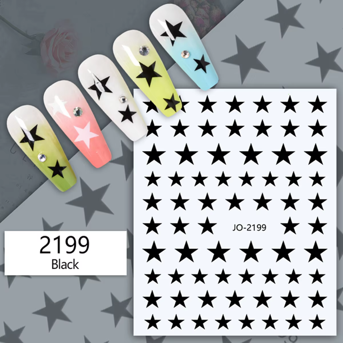 Autocollants pour ongles étoiles noires et blanches