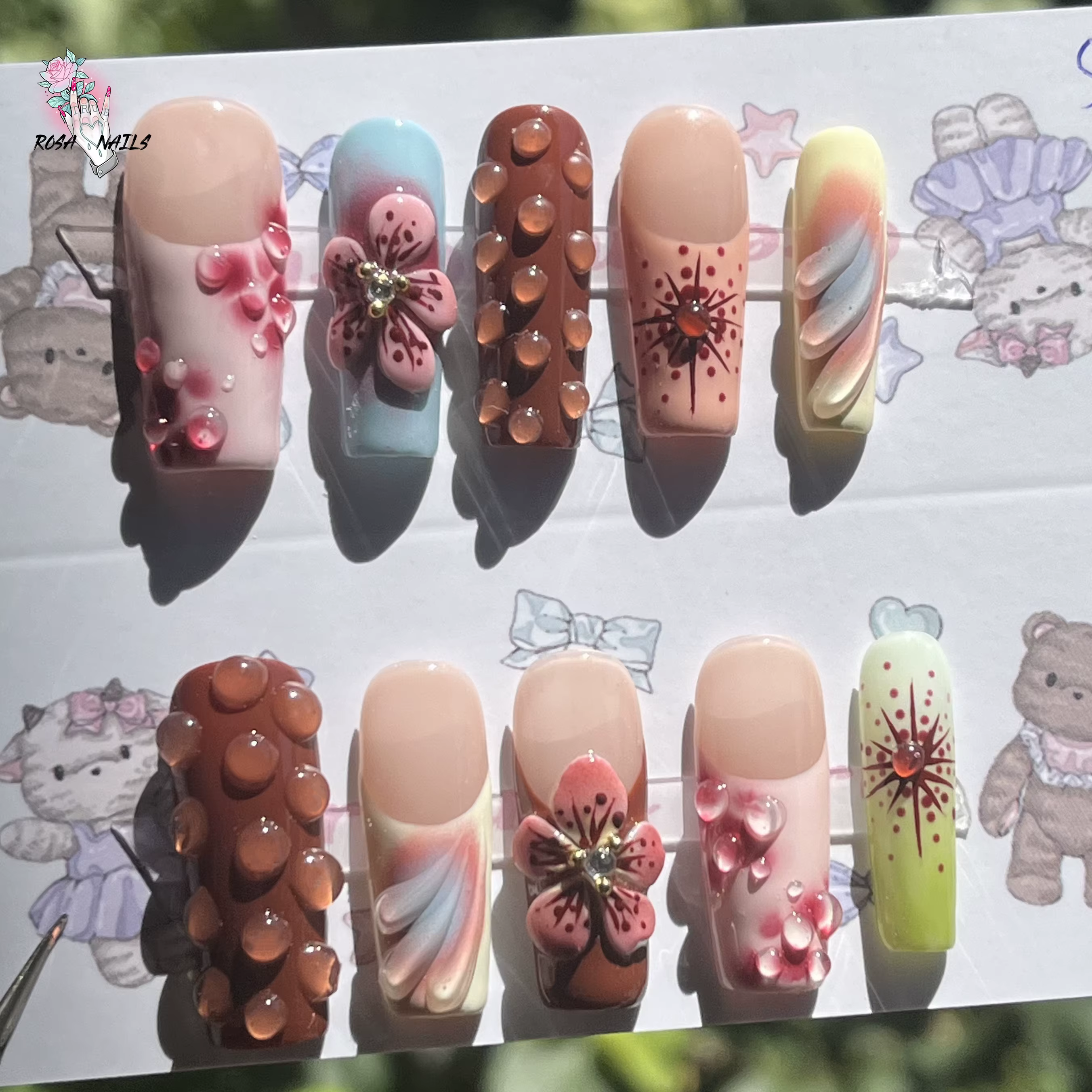 Fleur 3D Gel acrylique presse sur ongles longs