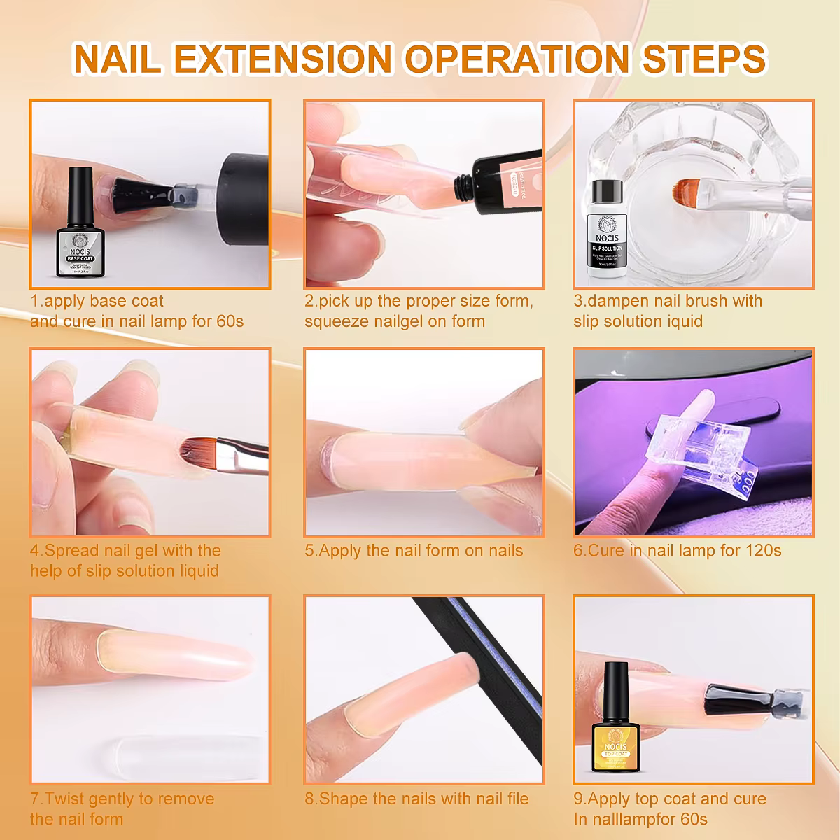 Kit d'extension d'ongles en polygel 4 couleurs NOCIS - Gel de construction résistant et durable avec lampe UV compacte - Obtenez des résultats comme au salon