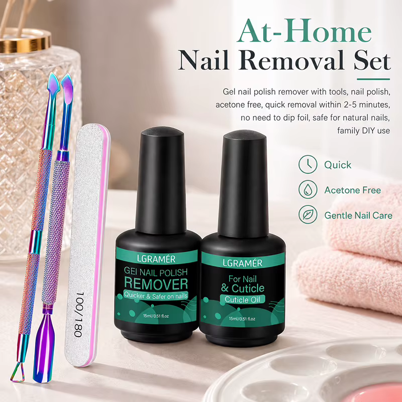 Kit de Soin des Cuticules et Dissolvant de Vernis Gel : Repousse-cuticules Métalliques Arc-en-ciel