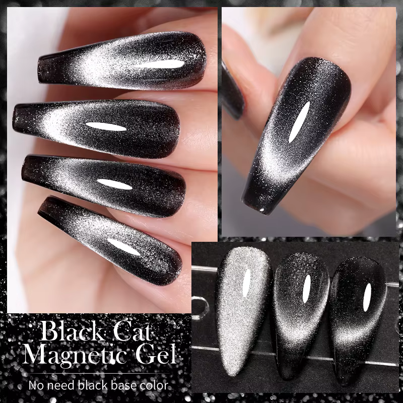 LILYCUTE 7ML noir cristal chat Gel magnétique scintillant paillettes Gel vernis à ongles Semi Permanent UV Gel Nail Art pas besoin de couleur de Base