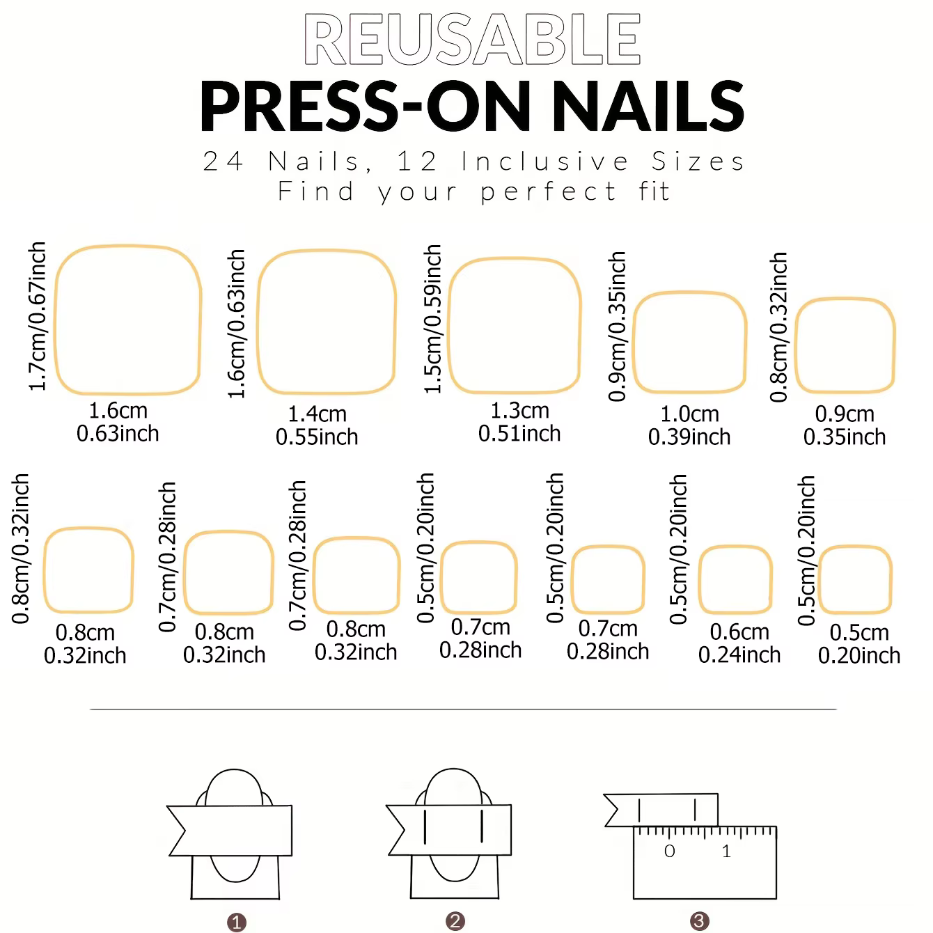 Faux ongles carrés courts 24 pièces