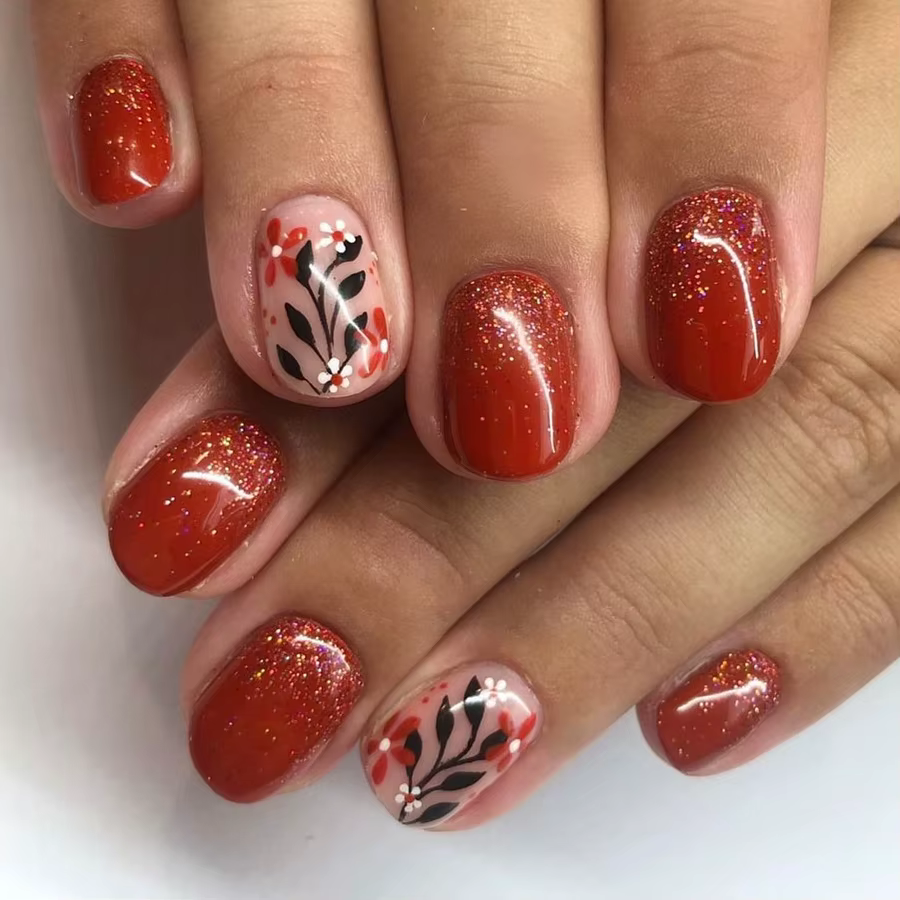 Faux ongles courts N64.avec poudre scintillante pour filles