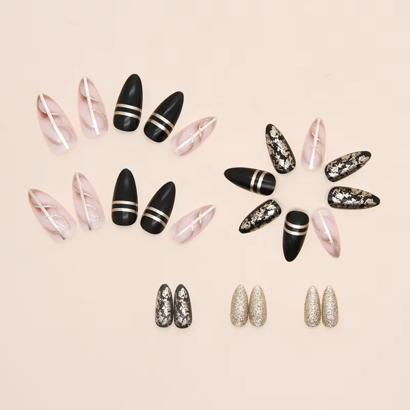 24 pièces de nouveaux ongles à pression de style français (autocollants pour faux