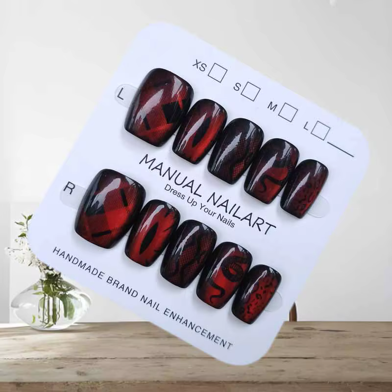 10 pièces Style foncé vent frais paon bleu émeraude Bordeaux rouge oeil de chat presse sur les ongles