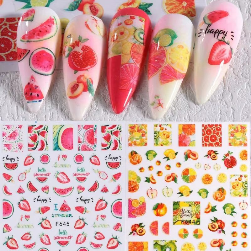 Lot de 2 autocollants pour ongles sur le thème des fruits
