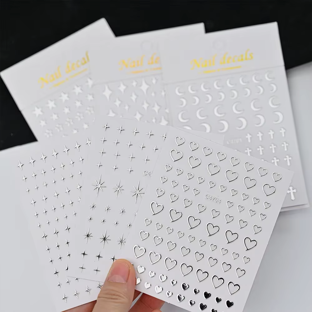 Autocollants pour ongles en métal argenté