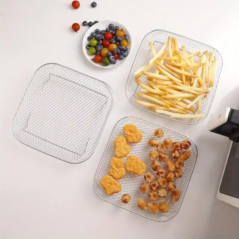 Ensemble d'accessoires pour friteuse à air en acier inoxydable 3 pièces - Grille carrée pour frites et grillades pour la cuisine et la salle à manger, grille pour friteuse à air