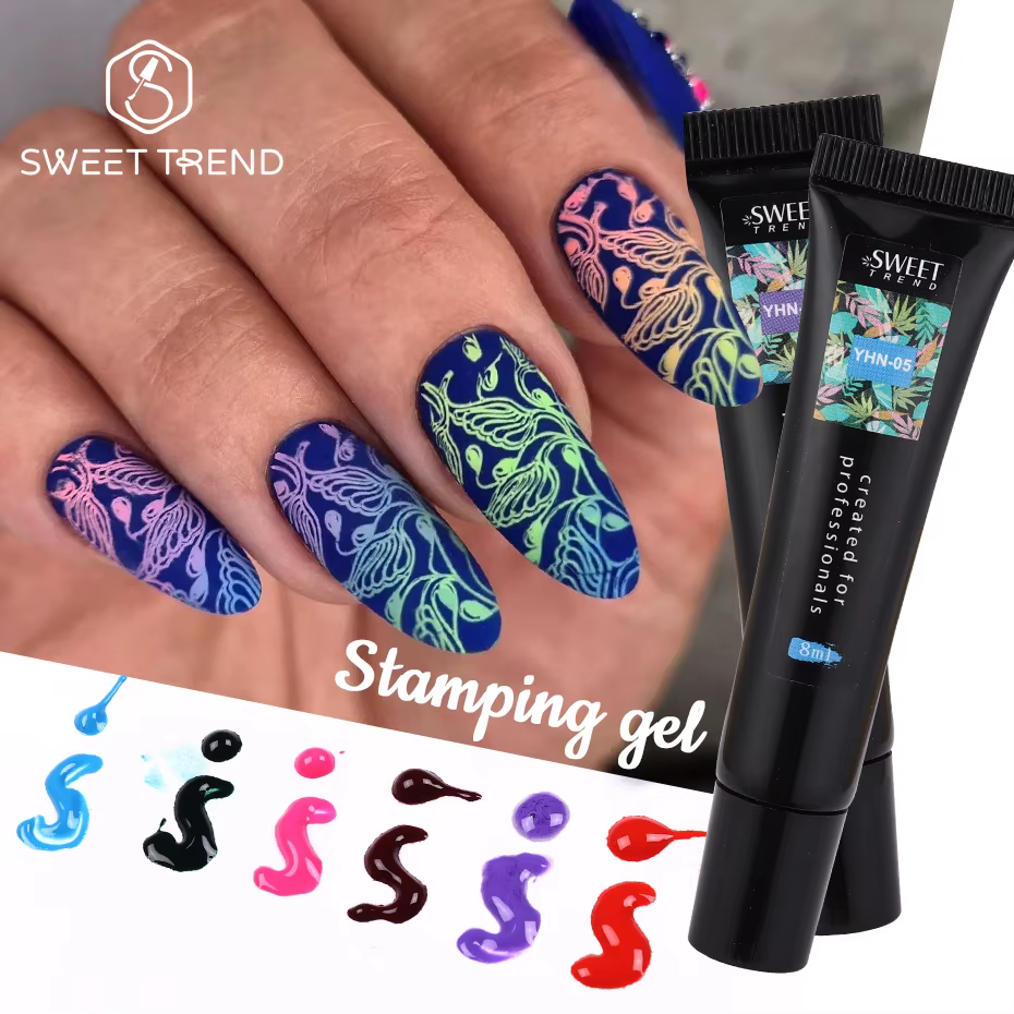 Vernis Gel Coloré 8ml pour Estampage d'Ongles – Couleurs Estivales Hybrides Semi-Permanents – Peinture à la Pochoir –
