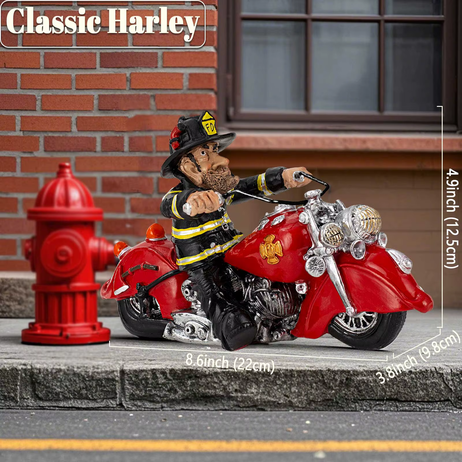 Figurine de pompier de moto, modèle de pompier FD Unique à collectionner, décoration de bureau parfaite, Sculpture de moto de pompier Vintage rouge