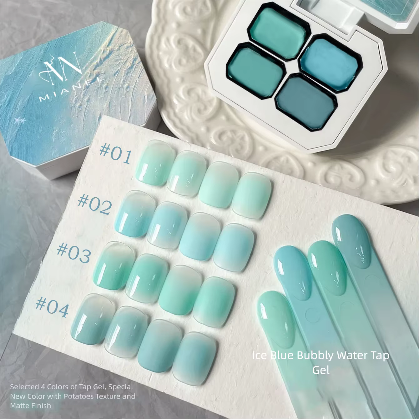 MIANEL 2026 Vernis à ongles gelée transparente menthe bleu vert effet bulles de glacier, longue tenue, haute brillance, pour nail art bleu
