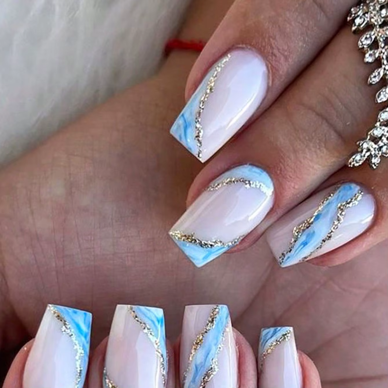 Faux ongles en marbre carré moyen