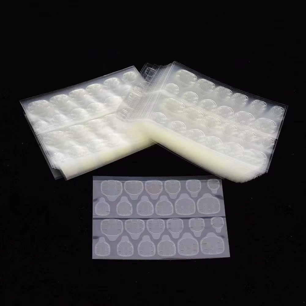 5 feuilles tampons Double face faux ongles ruban adhésif colle autocollant gelée