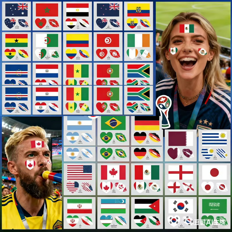 10 feuilles de tatouages temporaires pour le visage, série drapeaux nationaux, pour hommes et femmes, faux tatouages pour le visage et le bras, Brésil, Russie, Amérique, Allemagne, matchs de football