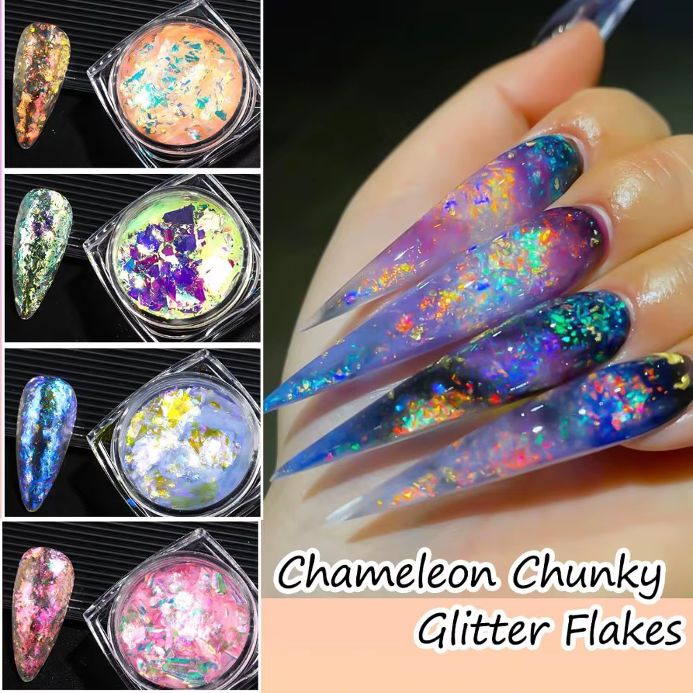 Paillettes pour ongles effet caméléon 6 couleurs