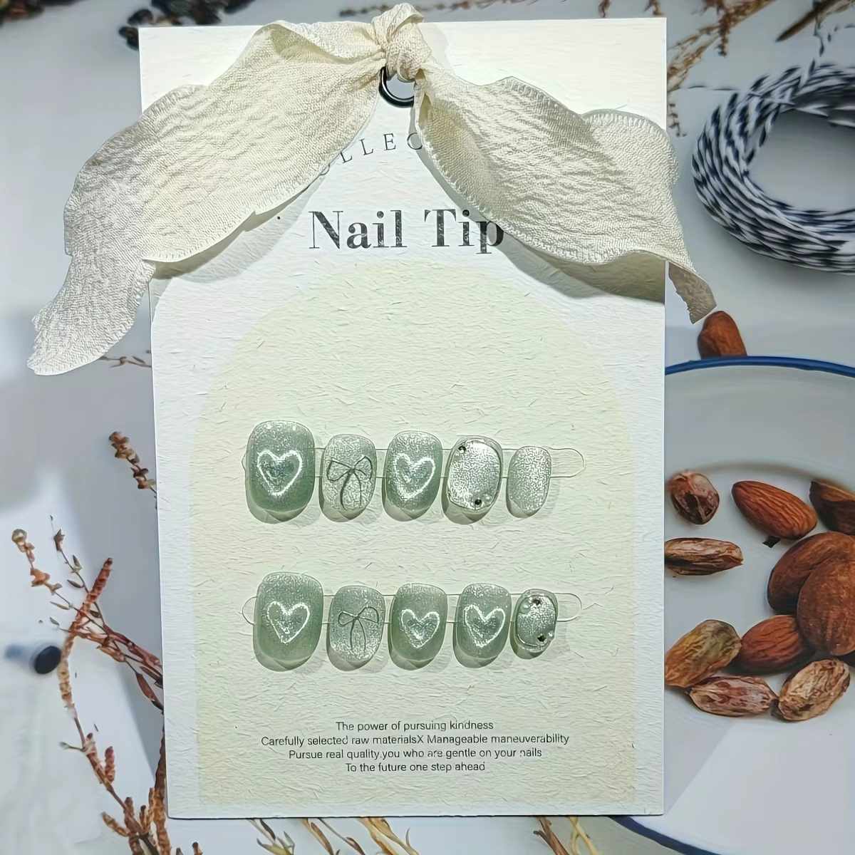 10 pièces haut de gamme belle lumière de luxe blanc style court faux ongles faits à la main